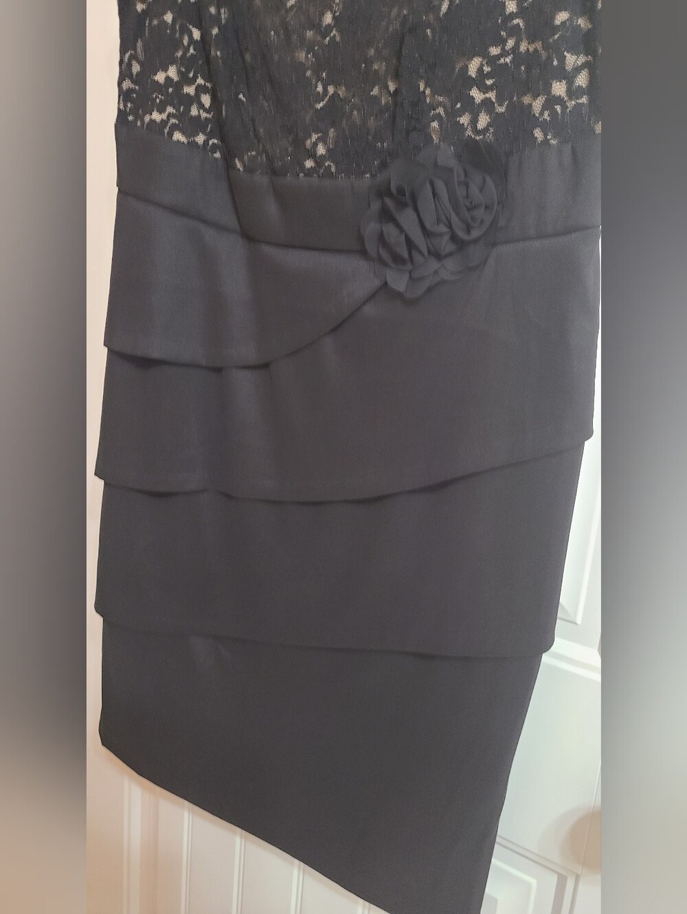 connected apparel Black Lace Tiered Sheath Dress
